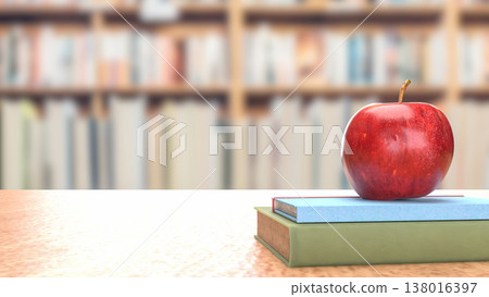 Red Apple On Books In Library Education Concept 3d render. Red Apple On Books In Library Education Concept 3d render. 138016397