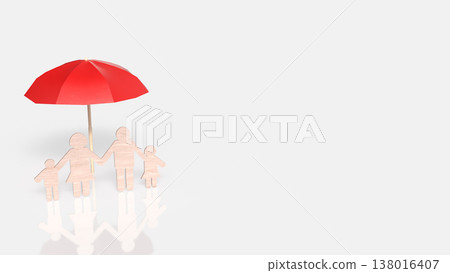 Family Protection Concept With Red Umbrella And Wooden Figures 3d render. 138016407