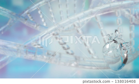 Transparent Human Heart With DNA Background 3d render. Transparent Human Heart With DNA Background 3d render. 138016408