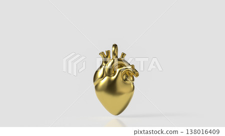 Golden Human Heart Isolated On Clean Background 3d render. Golden Human Heart Isolated On Clean Background 3d render. 138016409