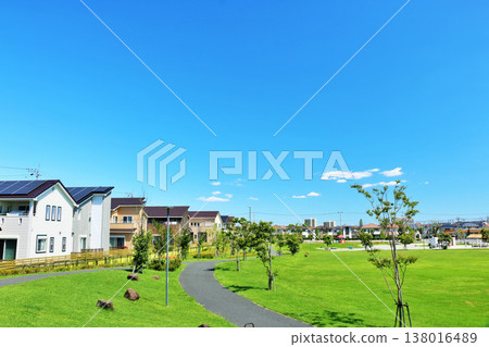 藍天下的城市景觀和公園景色 138016489