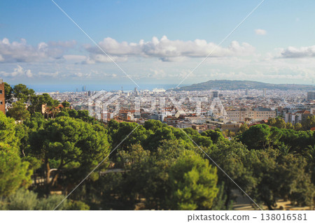 Panoramic city view of Barcelona from Park Guell Panoramic city view of Barcelona from Park Guell 138016581