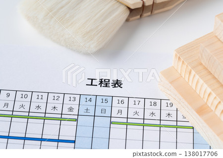 工藝流程圖、畫板和畫筆的特寫。 138017706