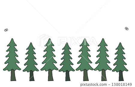 Hand-drawn illustrations of coniferous trees lined up side by side Hand-drawn illustrations of coniferous trees lined up side by side 138018149