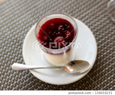 Mascarpone cheese dessert with wild berries and jelly Mascarpone cheese dessert with wild berries and jelly 138018231