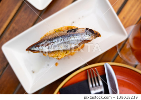 Sandwiches with sardine on toasted slices of bread Sandwiches with sardine on toasted slices of bread 138018239