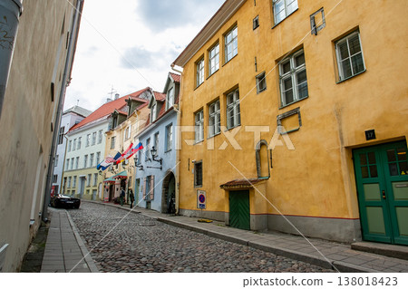 The cobblestone alleys and colorful buildings of Tallinn's Old Town, Estonia The cobblestone alleys and colorful buildings of Tallinn's Old Town, Estonia 138018423