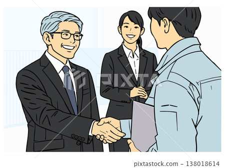 Illustrations of people shaking hands during a business meeting. Illustrations of people shaking hands during a business meeting. 138018614