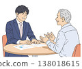 一幅描繪長者和一位年輕人諮詢場景的插圖。 138018615