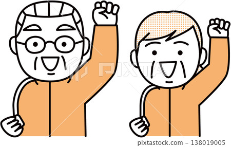一對老年夫婦擺出勝利的姿勢。 一對老年夫婦擺出勝利的姿勢。 138019005