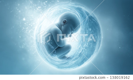 生命的起源：籠罩在神秘光芒中的胎兒插圖 138019162