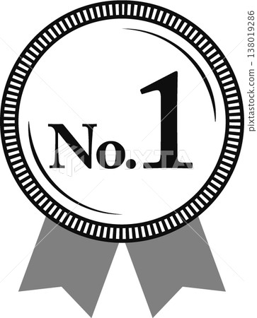 Ranked #1: Medal and ribbon rank icon, No. 1, monochrome, black and white. 138019286