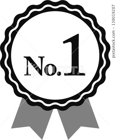 Ranked #1: Medal and ribbon rank icon, No. 1, monochrome, black and white. 138019287