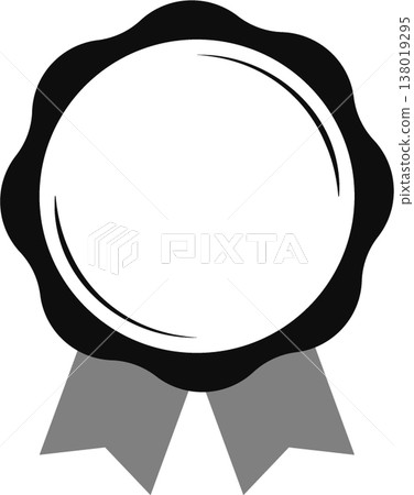 Medal and ribbon rank icon, rosette, corsage, decorative material, monochrome, black and white 138019295