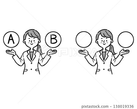 選項 A 和 B：年輕女性上班族，上半身，向量圖（單色） 138019336