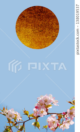 櫻花和金色的滿月或太陽 櫻花和金色的滿月或太陽 138019537