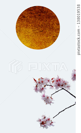 櫻花和金色的滿月或太陽 櫻花和金色的滿月或太陽 138019538