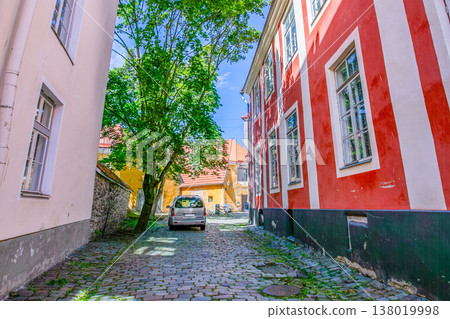 The cobblestone alleys and colorful buildings of Tallinn's Old Town, Estonia The cobblestone alleys and colorful buildings of Tallinn's Old Town, Estonia 138019998