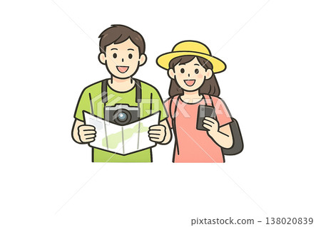 一對男女觀光旅遊圖片（地圖和智慧型手機） 138020839