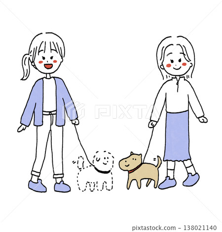 Illustration of two dogs who became friends while walking 138021140