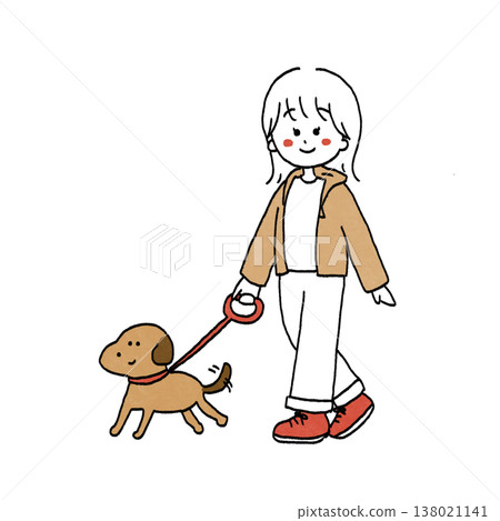 A girl walking a dog A girl walking a dog 138021141