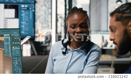 Engineers team using software for measurement and layout planning, using interior design tools for walls structure and floor plan for a new construction in the real estate industry. 138021242