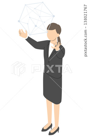 網路與女性辦公室職員 - 等距圖 138021767
