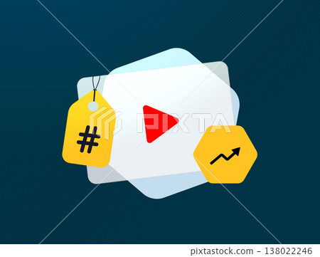 Short video hashtag strategy, social media content tagging with trend analytics, engagement growth tracking, viral reach seo video title optimization in digital marketing. Modern design illustration Short video hashtag strategy, social media content tagging with trend analytics, engagement growth tracking, viral reach seo video title optimization in digital marketing. Modern design illustration 138022246