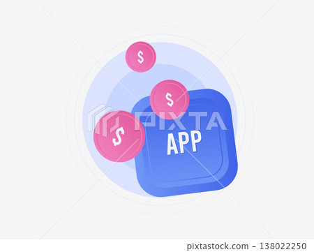 Mobile app monetization model, in app purchase revenue flow with digital wallet payments and subscription income. Saas product growth analytics and mobile app financial performance optimization icon Mobile app monetization model, in app purchase revenue flow with digital wallet payments and subscription income. Saas product growth analytics and mobile app financial performance optimization icon 138022250