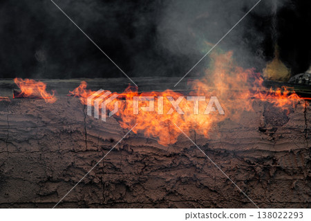 Dynamic fire flames burning with smoke creating an abstract background texture with intense heat and movement. Dynamic fire flames burning with smoke creating an abstract background texture with intense heat and movement. 138022293