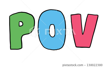 Hand writing POV letters with cartoon font for text, message, words, typography, cute patch, sign, symbol, print, social media post, banner, sticker, emoji, decoration, fridge magnet, point of view 138022380