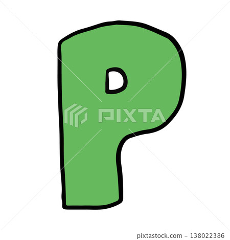 Hand writing P alphabet letter for a to z, font, typography, text, message, initials, card, sticker, tattoo, education book, name design, shirt print, brooch, pin, patch, icon, kid drawing style 138022386