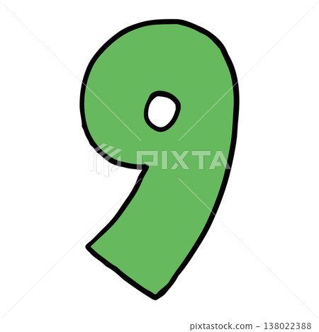 Hand writing 9 number for number design, math, font, counting, text, message, initials, card, sticker, tattoo, education book, name design, shirt print, brooch, pin, patch, icon, kid drawing style 138022388