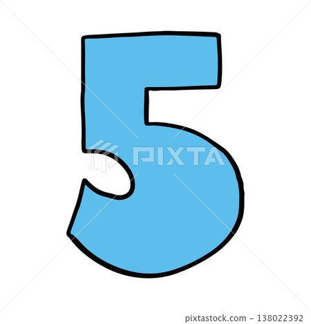 Hand writing 5 number for number design, math, font, counting, text, message, initials, card, sticker, tattoo, education book, name design, shirt print, brooch, pin, patch, icon, kid drawing style 138022392