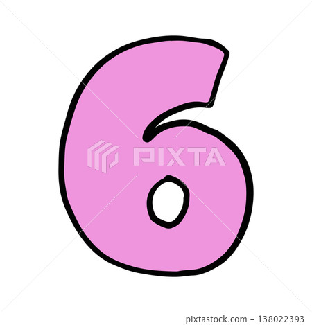 Hand writing 6 number for number design, math, font, counting, text, message, initials, card, sticker, tattoo, education book, name design, shirt print, brooch, pin, patch, icon, kid drawing style 138022393