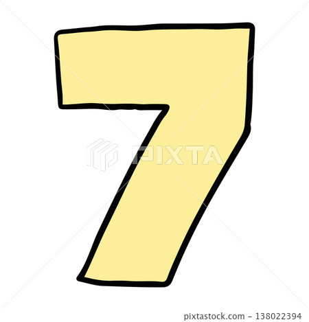 Hand writing 7 number for number design, math, font, counting, text, message, initials, card, sticker, tattoo, education book, name design, shirt print, brooch, pin, patch, icon, kid drawing style 138022394