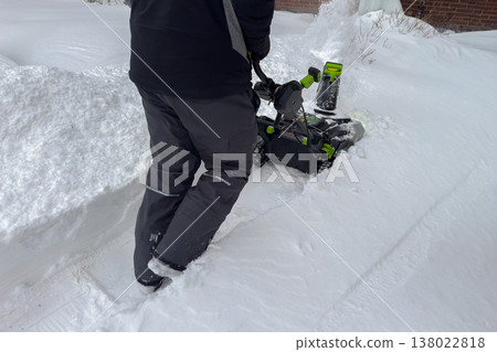 Man clearing snow with snowblower machine Man clearing snow with snowblower machine 138022818