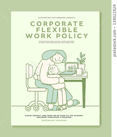Flexible working hours poster Mother and child hugging illustration Flexible working hours poster Mother and child hugging illustration 138022829