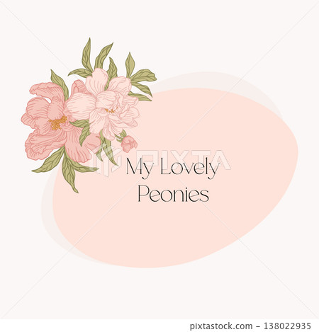 Oval frame with peonies. Oval frame with peonies. 138022935