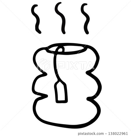 Hand drawn hot tea mug with tea bag outline for cafe, restaurant, drink menu, work from home, workloads, decoration, office workers, cafe, weekdays, weekends, stickers, caffeine, house, kitchenware 138022961