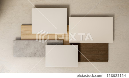 Various of wood marble and white tiles material samples compilation or comparing for interior design 138023134