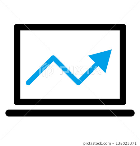 筆記型電腦和上升趨勢的商業圖標(2 種顏色 - 藍色 - 遠端辦公、網路分析、行動應用成功) 筆記型電腦和上升趨勢的商業圖標(2 種顏色 - 藍色 - 遠端辦公、網路分析、行動應用成功) 138023371