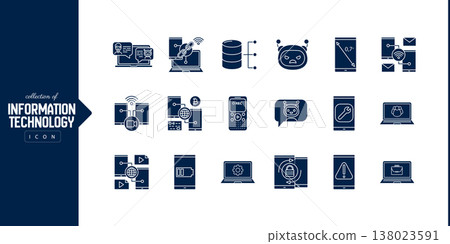 Set of Technology icons. Technology icons including programming, network, security, website, process, internet, data, technology symbol 138023591