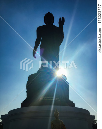 Silhouette Buddha with Sunburst Silhouette Buddha with Sunburst 138023727