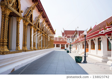 Golden architectural details of Wat Chana Songkhram, Bangkok 138023742