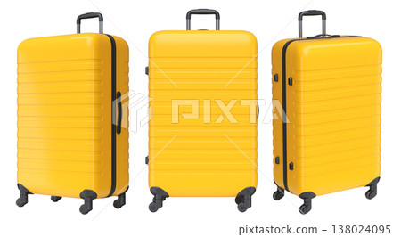 Set of luggage with beach accessories for summer holidays on white background. 138024095
