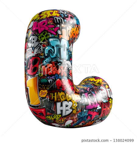 Inflatable letter L covered in graffiti art isolated on white background, representing urban creativity and bold street concept Inflatable letter L covered in graffiti art isolated on white background, representing urban creativity and bold street concept 138024099