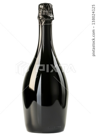 Black champagne bottle isolated on white background, concept of festive celebration event 138024125