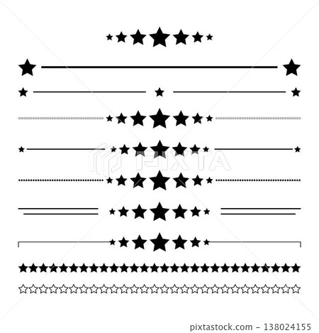 Star Border Divider Set, Decorative Star Line Rule Strip Clipart, Solid Outline Star Row Divider, Centered Star Cluster Page Rule, Award Certificate Patriotic Design Element, Vector Illustration 138024155