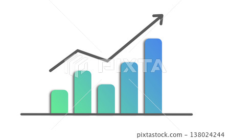 Upward-sloping bar graph with upward arrow: Image of business growth and improved performance (blue gradient) Upward-sloping bar graph with upward arrow: Image of business growth and improved performance (blue gradient) 138024244